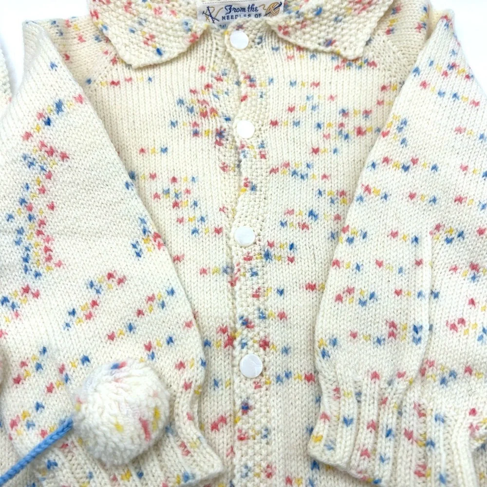 Cream Knit Baby Cardigan and Bonnet Set - Picture 4 of 9